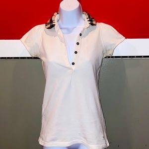 Burberry Brit Check Collar Polo Shirt White